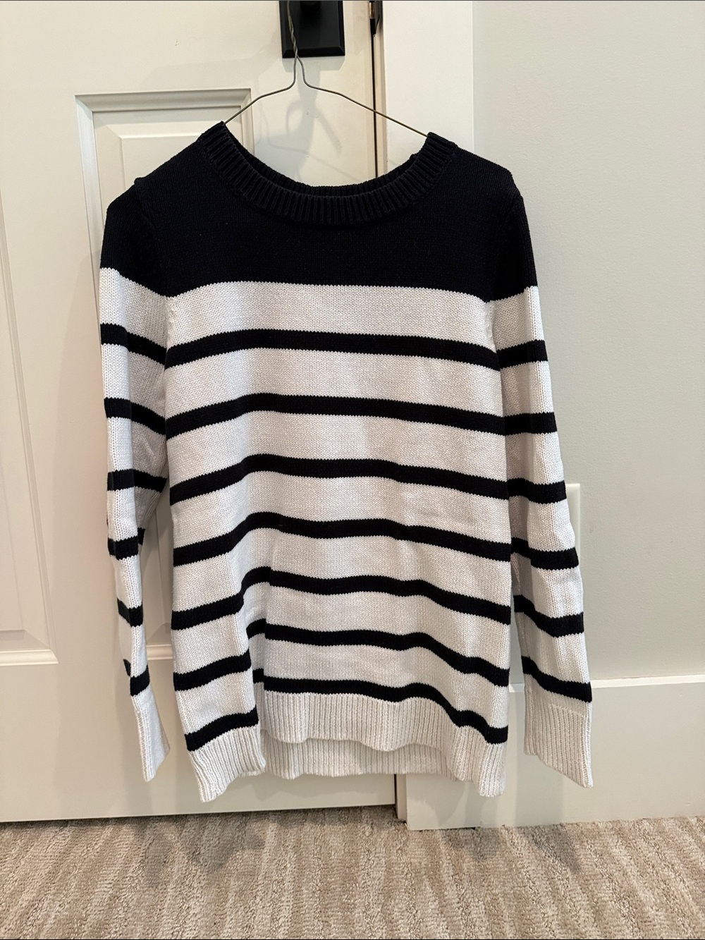 Market & Spruce Black and White Striped Crewneck Sweater